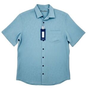Caribbean Tall Man Mens Blue Short Sleeve Button Up Shirt Size LT Large Tall